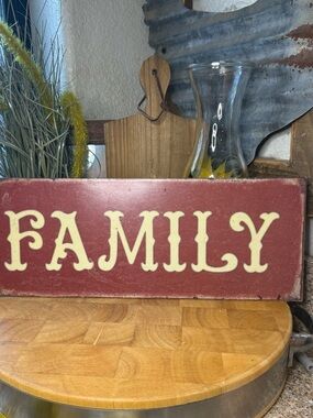 FAMILY Rustic Red & Cream Metal Sign